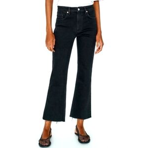 Zara Black Jeans In A High Rise Crop Full Leg Raw Hem Size 14